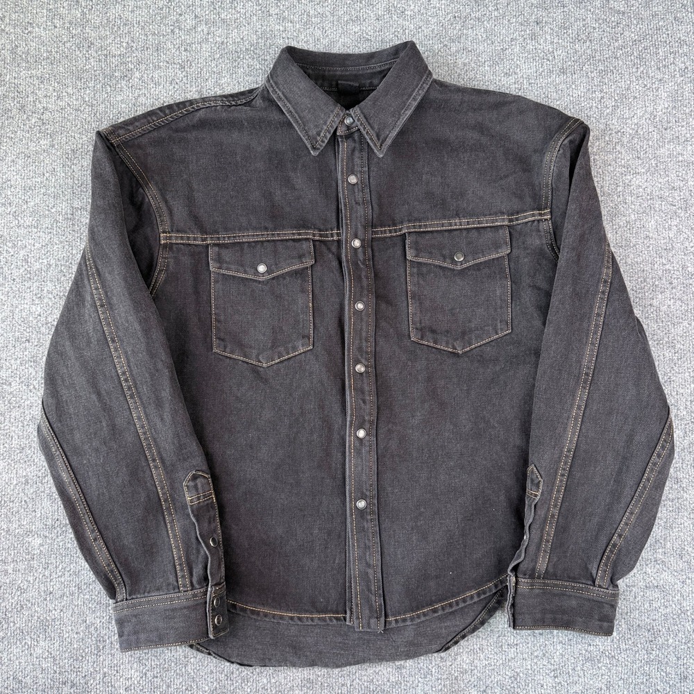 Wardrobe NYC Denim Jacket Womens L Black Pearl Snap Heavyweight USA Made